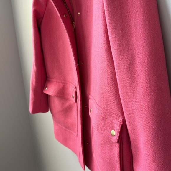 J Crew Factory Pink Heavy Wool Blend Faux Fur Trimmed Parka Coat 8 - Picture 7 of 10